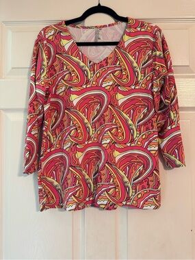 Lulu-B Pink & Yellow Swirl Print V-Neck Tunic